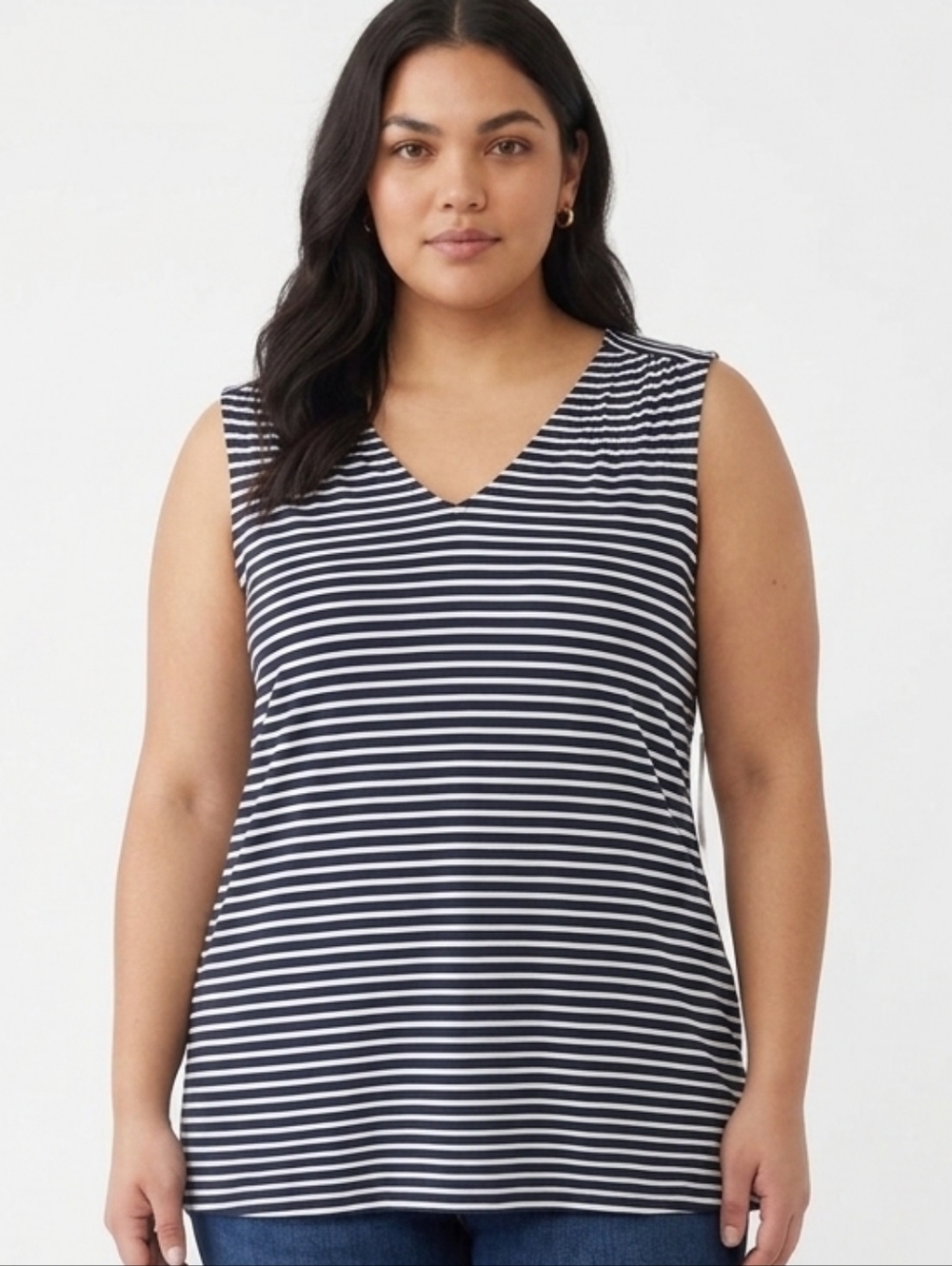 NWT Croft & Barrow Navy Blue & White Striped V-Neck Sleeveless Top